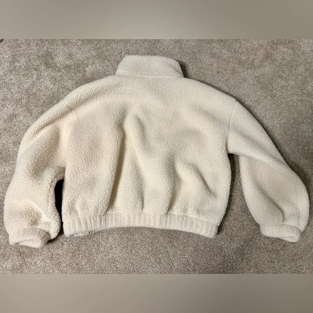 Old Navy Blue Sherpa Jacket Girls 8 Cream Lining Smiley Face